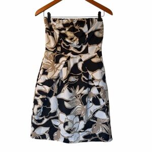 The Limited Brown Black Floral Satin Tube Mini Dress Wedding Guest Women 2